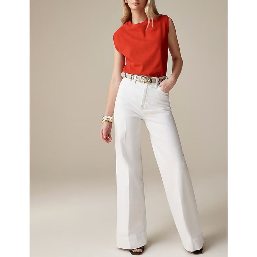 NWT J.Crew Denim Wide Leg Trouser In White Size 27P